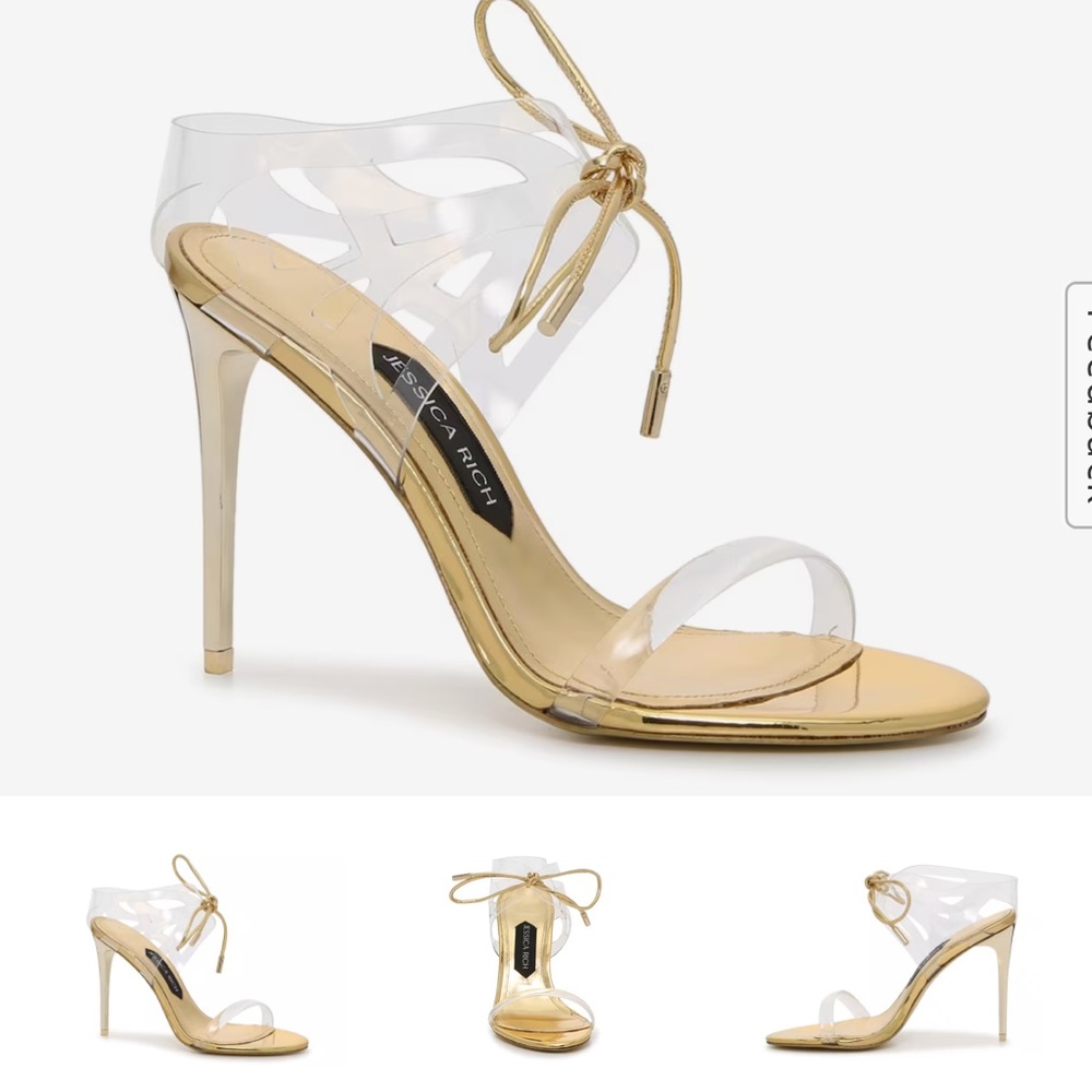 Jessica Rich gold metallic shoes with clear straps  heels NEW no box sz38